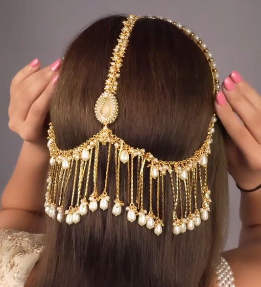 Pearl Hair Chain Jhoomar – Golden Headpiece | Special for Eid-ul-Fitar ✨🌙