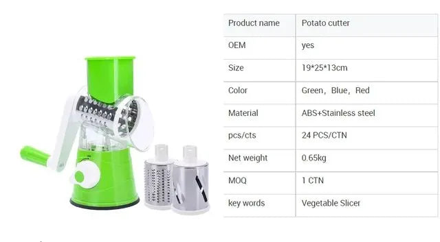 🔥3 in 1 Manual Tabletop Drum Grater Turbo Drum Cutter 🔥