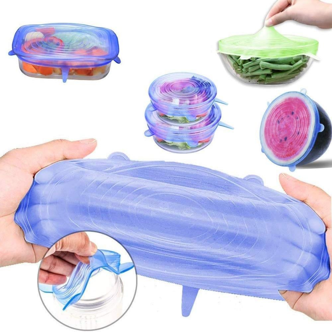 🛒 6-Piece Silicone Stretch Lid Set 🍲✨ Reusable  🥗🔄🌙 Flat 50% OFF 😍 |