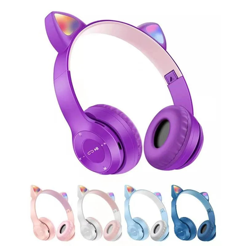 Flash Light Cute Cat Ear Headphones🔹 Wireless & Bluetooth 📶